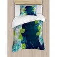 thumbnail image 3 of Navy Duvet Cover Set, Sketchy Abstract Blossoms Flowers with Leaves on Grunge Backdrop, Decorative 3 Piece Bedding Set with 2 Pillow Shams, King Size, Pale Green Navy Blue, by Ambesonne, 3 of 3