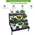 thumbnail image 5 of 3 Tier Stair Style Metal Plant Stand, Garden Shelf for Large Flower Pot Display Rack Indoor Outdoor, Black, 5 of 8