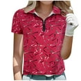 thumbnail image 2 of Blouses pour Femmes, Chemise de Sport Décontractée Col en V Blouses à Fermeture Éclair Manches Courtes Col Rabattu, 2 of 7