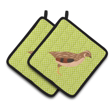 Golden Phoenix Quail Green Pair of Pot Holders