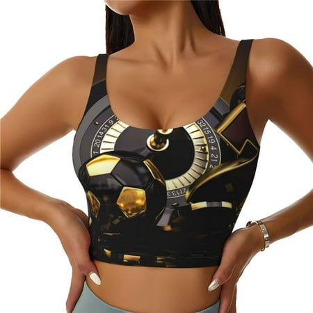 Qokaie Casino Cards Pattern Womens Scoop Neck Sports Bra Breathable Workout Vest Padded U Back Medium Impact Fitness Gym Yoga Bra Workout Crop Top-Small