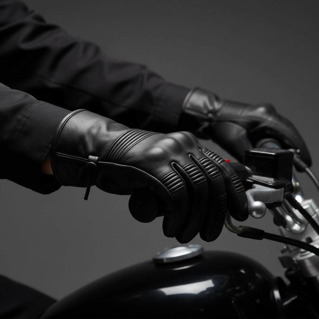 Men's Genuine Leather Cruiser Street Biker Padded Gloves L