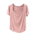 thumbnail image 1 of Camiseta de Manga Corta Mujeres Moda de Verano Yoga Casual Cuello Cuadrado Delantero Hombro Recto Cuello Redondo Superior, 1 of 4