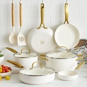 Blue Diamond White 12 Piece Nonstick Aluminum Pot and Pan Cookware Set, Gold