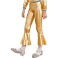 thumbnail image 2 of iiniim Kids Girls Shiny Dance Trousers Ruffle Hem Bell-bottom Jazz Dancewear High Waist Long Pants Size 6-16 Gold 12, 2 of 7