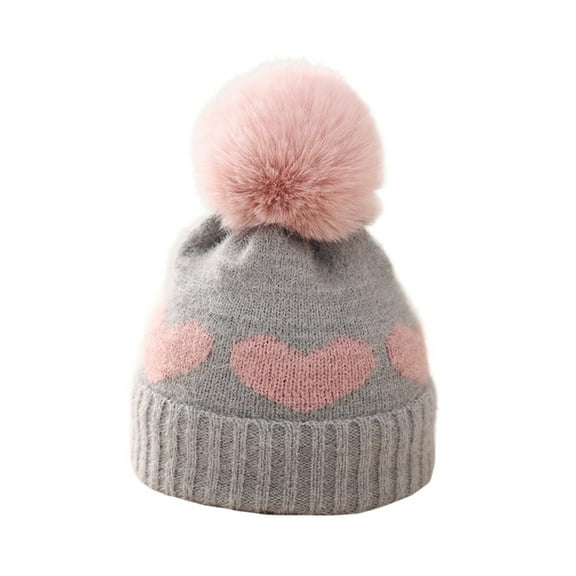 Xsylife Baby Girl Beanie Hats Cute Heart Pattern Plush Pom Knitted Pompom Cap Warm Infant Boys Girls Winter Hat