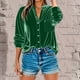 thumbnail image 2 of Blusa de trabajo,Blusa tipo túnica de terciopelo con cuello en V para mujer, manga larga, corte holgado, abertura frontal con hebilla y bolsillo, tela de poliéster, sopatenor, 2 of 9