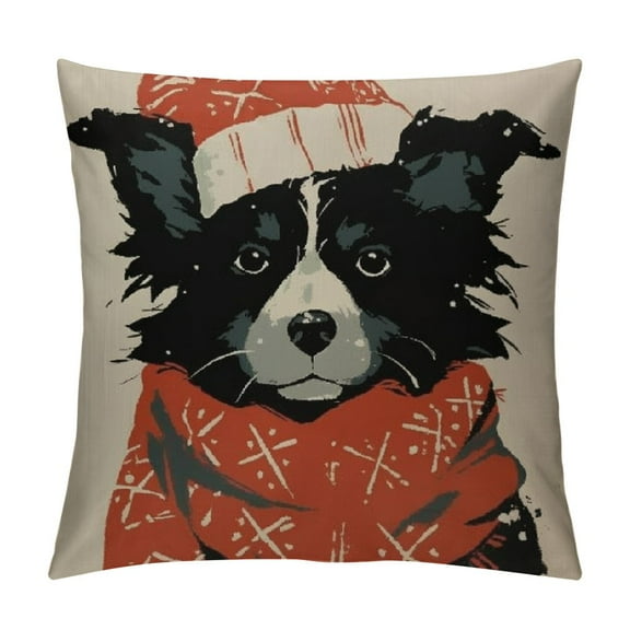 Patifu Christmas Pillow Covers Border Collie Christmas Decorations Pillowcase Xmas Dog Throw Pillow Covers Home Sofa Living Room Decorative Cushion Case 12x12in