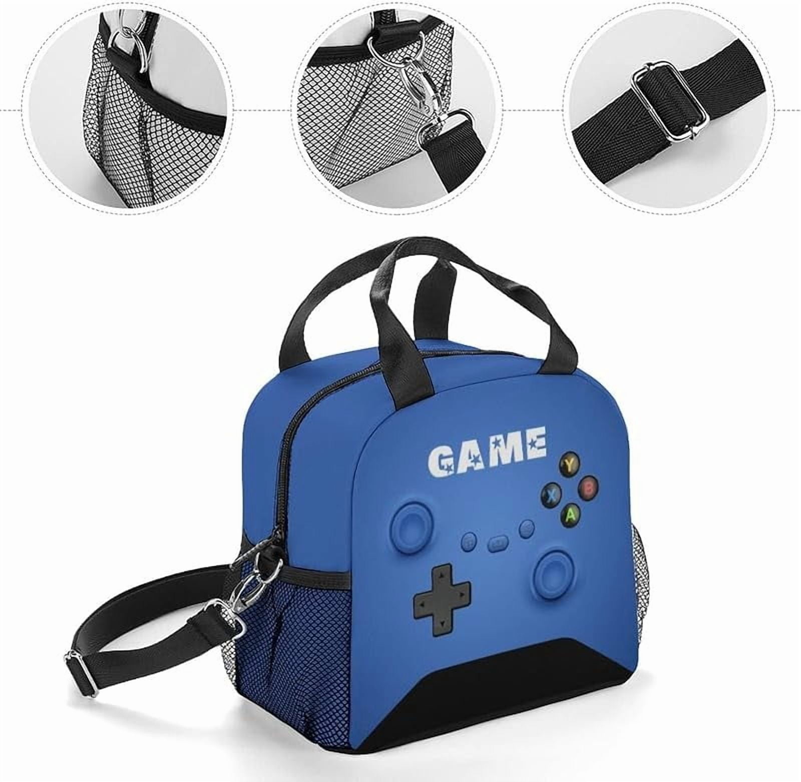 Game Lunch Bag for Gamer, Insulated Video Game Lunch Box for Work Office Travel Picnic Hiking Beach, Waterproof Leakproof Portable Fits Most Bento Boxes