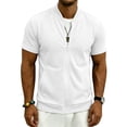 thumbnail image 4 of FAWUUDO Men's Waffle Tops Solid Color Zipper Quick Dry Lightweight Breathable Workout Gym Short Sleeve White, 4 of 5