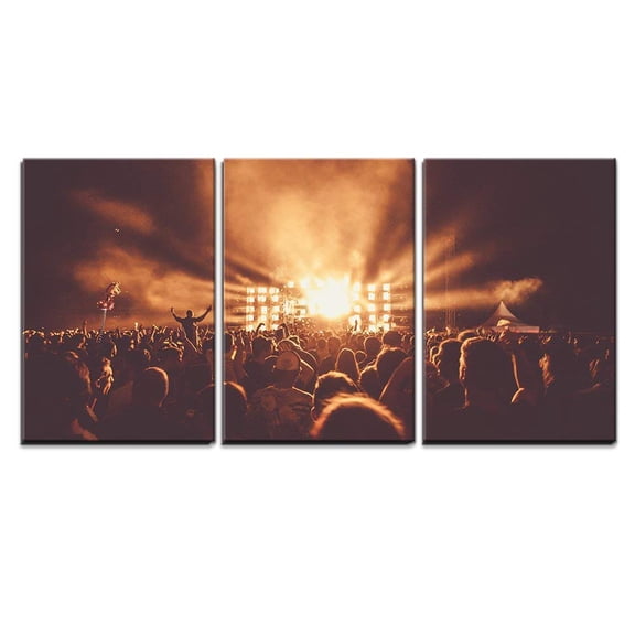 wall26 - 3 Piece Canvas Wall Art - Crowd at Concert - Modern Home Art Stretched and Framed Ready to Hang - 24"x36"x3 Panels