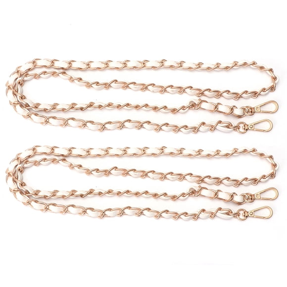 CTIRCHIU 2pcs Retro Replacement Flat Chain Strap Fashion DIY Handbag Metal Chains Accessories with Buckles PU Leather Braided Chain Shoulder Strap(White)