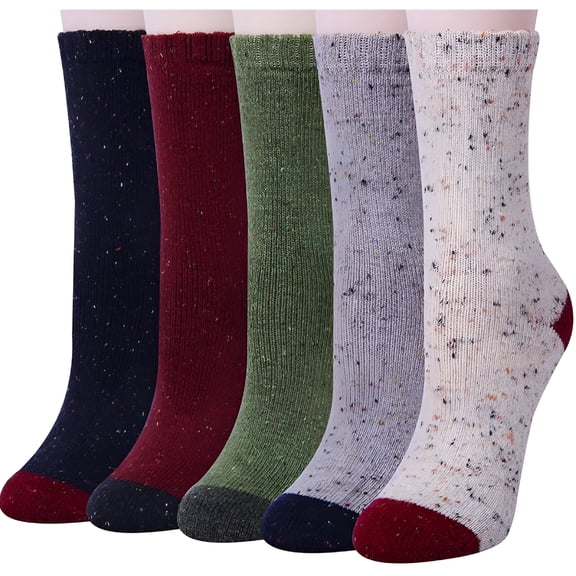OQRKI 5 Pairs Wool Socks for Women Gifts Winter Warm Thick Knit Cabin Cozy Crew Socks