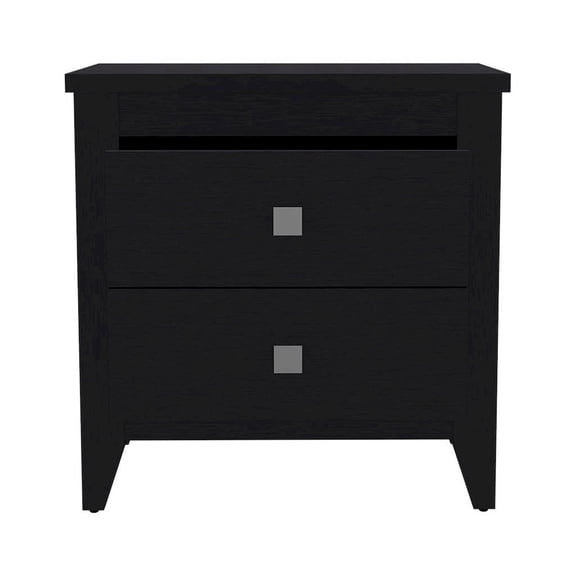 HomeRoots 24 in. Two Drawer Faux Wood Nightstand, Black