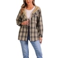 thumbnail image 1 of Chaqueta de felpa a cuadros INSPIRE CHIC para mujer, chaqueta con solapa y capucha, color marrón, talla L, 1 of 6