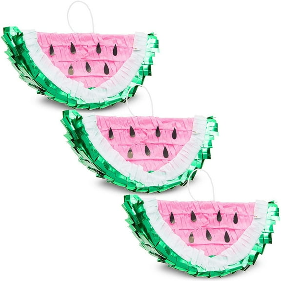 3-Pack Mini Watermelon Slice Pinatas for Birthday Decorations Summer Holiday (6.25 x 3 in)