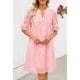 thumbnail image 2 of Minivestido MEROKEETY 2025, verano, manga corta, cuello en V, rosa, 2 of 8