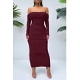 thumbnail image 4 of Vestido Maxi Ajustado PRETTYGARDEN Rojo Vino con Hombros Descubiertos y Fruncido Talla L, 4 of 8