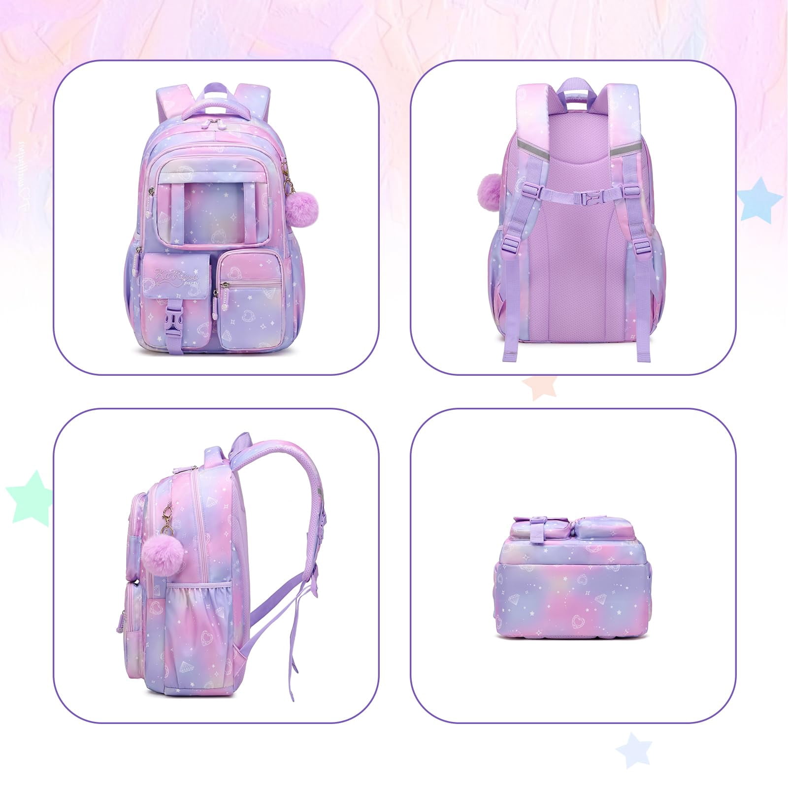 Soda Candy Backpacks for Girls Kawaii Ita Kids Backpack Water Resistant Lightweigt Students Bookbag for Elementary Primary Middle School, Purple