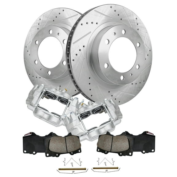 Detroit Axle - 6pc Front Brake Kit for Toyota Tacoma FJ Cruiser 4Runner Drilled & Slotted Disc Brake Rotors Ceramic Brake Pads Brake Calipers Replacement