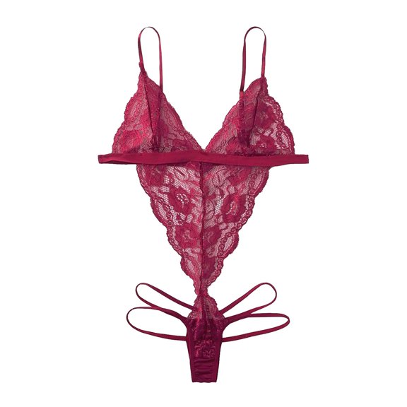 Lingerie for Women Lace Bodysuit for Women V Teddy Underwear with Sheer Details Sleek Dreamy Nightwear and Everyday Confidence Wine L