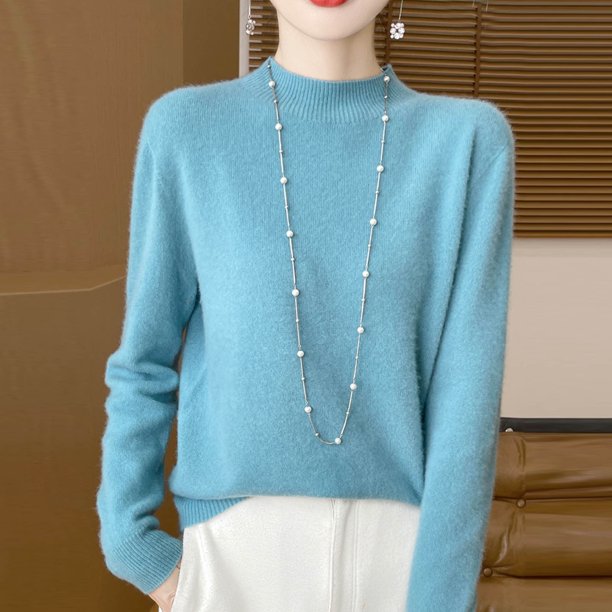 Suéteres de cachemira Wancir para mujer, jersey de lana merino 100 %, manga larga, cuello redondo, top de punto ligero