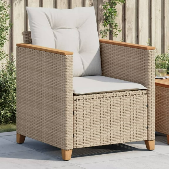 vidaXL Patio Chair with Cushions Beige Poly Rattan