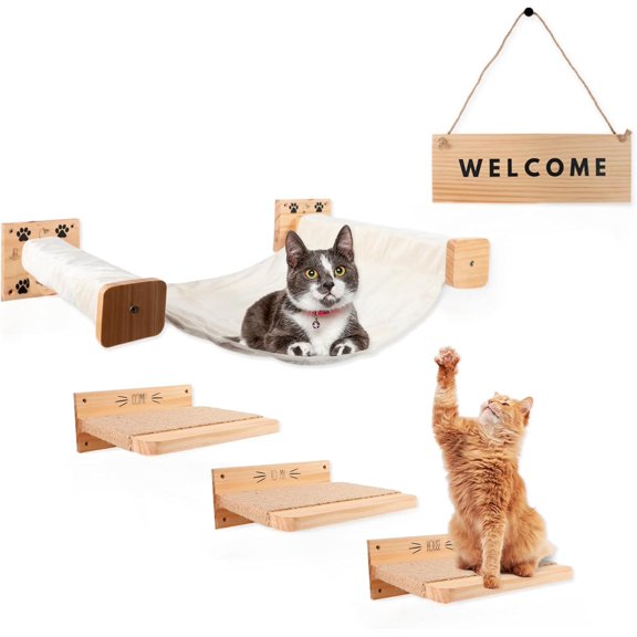 Cat Wall Shelves and Cat Wall Furniture for Your Feline's Comfort, Elegant Cat Shelves for Wall Mounted Play and Rest Sturdy Cat Wall Mount for Active Cats