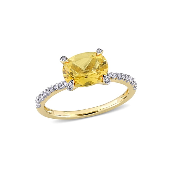 1.65 Carat (Ctw) Oval Citrine Ring in 10K Yellow Gold with Diamonds for Women