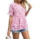 thumbnail image 1 of Bienvenido Blusa de manga corta con cuello redondo para mujer, elegante, informal, con estampado floral, blusa rosa L, 1 of 6