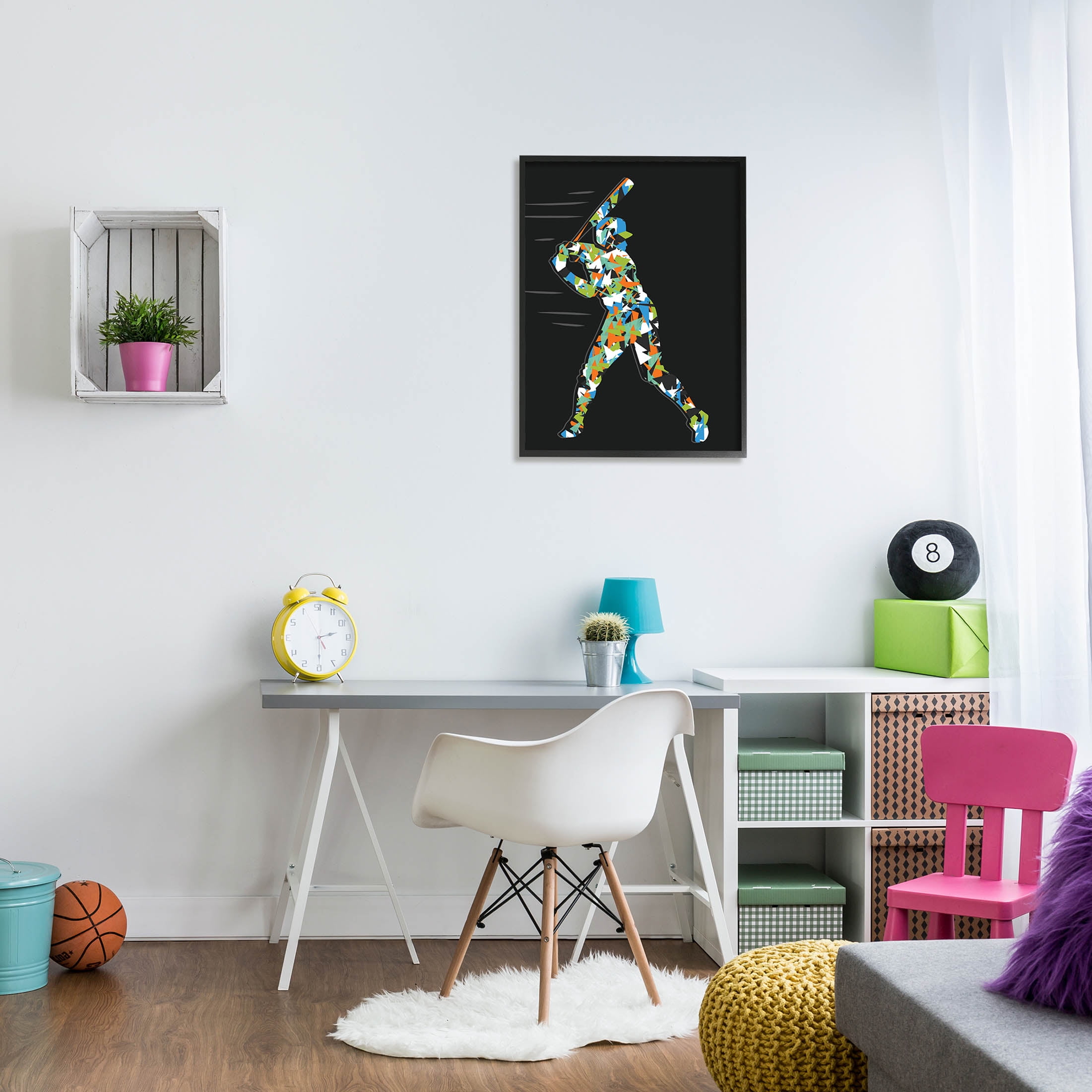 Stupell Industries Patterned Sports Baseball Player Graphic Art Black Framed Art Print Wall Art, Design by Arrolynn Weiderhold
