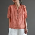 thumbnail image 5 of Mittory Linen Tops for Women Button Down Plus Size T Shirts Soft Short Sleeve Round Neck Collared Shirt, 5 of 6