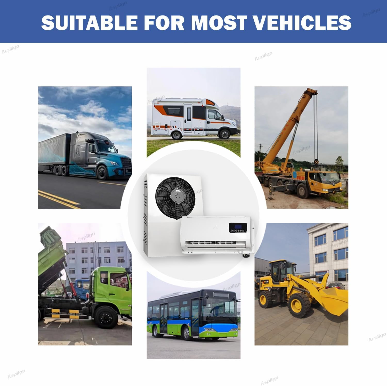 Aspligo 12V 10000BTU New Energy Mini Split AC Unit, Fast Cooling Parking Air Conditioner for Semi Truck, RV, Crane, Tractor, Boat