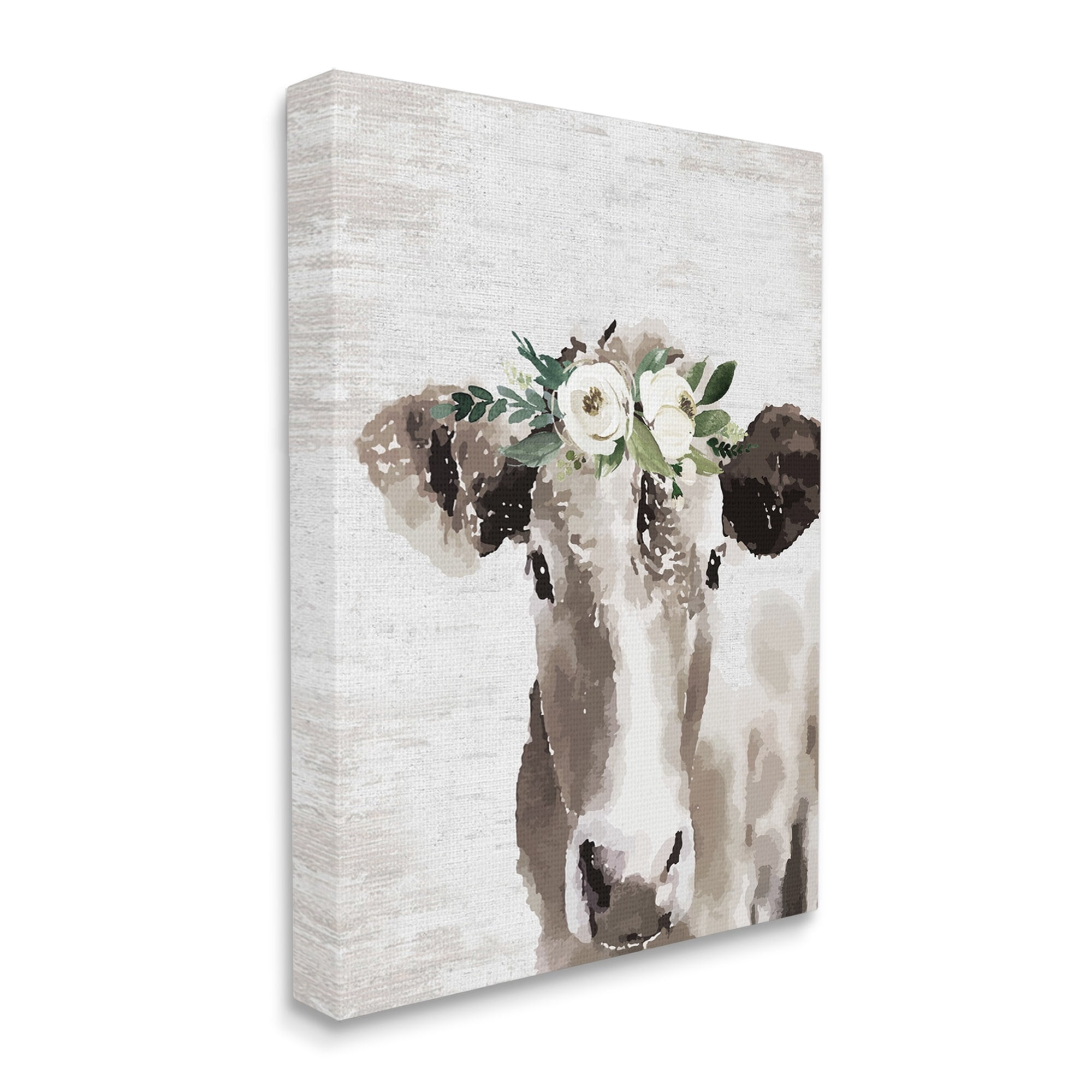 Stupell Industries Farm Cow With Flower Crown Distressed Country Pattern,30 x 40, Design by Lettered and Lined