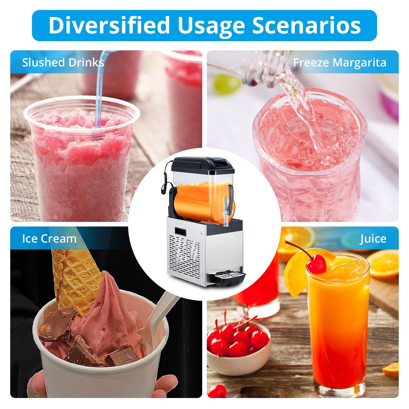 Commercial Slushie Machine, 500W Frozen Drink & Margarita Maker, Single Tank Slushy Machine for Bar, Cafe, ICE 12L/15L