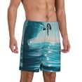 thumbnail image 2 of Kdxio Turquoise Ocean Reflection Print Mens Shorts, Breathable Lounge Sleepwear Set with Elastic Waistband and Pockets-Large, 2 of 6