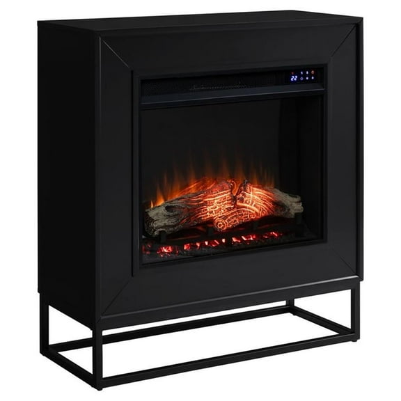 Bowery Hill Contemporary Metal Electric Fireplace in Black Finish
