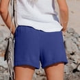thumbnail image 5 of FRSASU Cotton Linen Shorts for Women Plus Size Elastic Waist Drawstring Summer Beach Shorts with Pockets Blue, 5 of 7