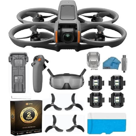 DJI Avata 2 Fly Smart Combo with 2-Year Warranty | 1-Battery FPV Drone Bundle | Goggles N3 & RC Motion 3, 128GB MicroSD, & Strobe Lights