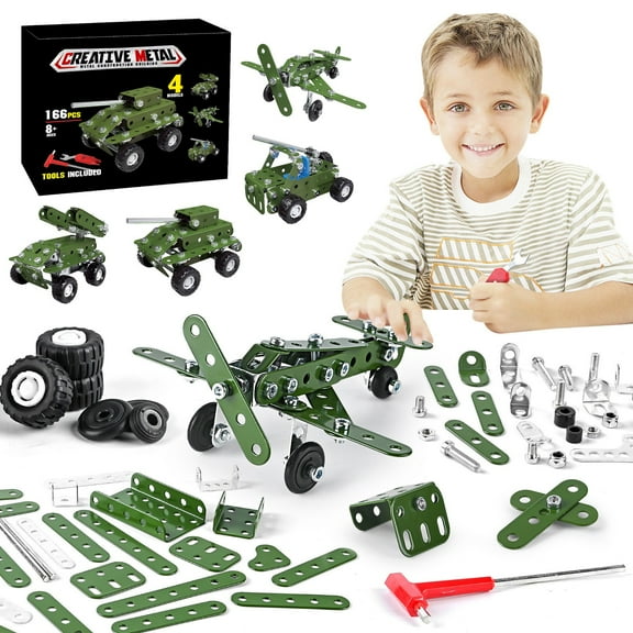 Vikszoy Toys Clearance 4 In 1 Building Car Metal Model Kits STEM Building Toys Model Car Kits For Boys 8-12 Car Metal Building Blocks For Kids Boys 8 9 10 11 12-16 Years Old