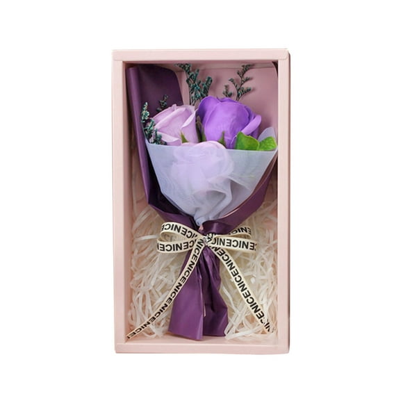 yulier Artificial Rose Flower Bouquet Gifts for Her, 3 Scented Soap Roses Gift Box Valentine's Day Anniversary Wedding Mother's Day Birthday Gift, Purple