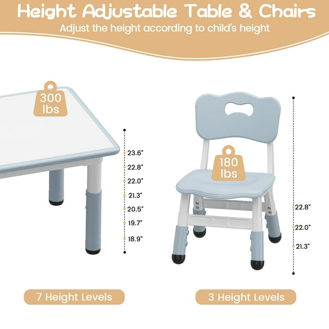EDTara Ensemble Table et 4 Chaises pour Enfants, Table et Chaises Réglables en Hauteur pour Tout-Petits de 2 à 10 Ans, Bureau Graffiti
