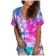 thumbnail image 1 of Gibobby Camisetas de verano para mujer Camiseta manga corta con cuello en V estampado con tinte corbata informal para mujer(Rosa caliente,G), 1 of 4