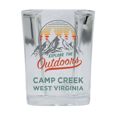 

Camp Creek West Virginia Explore the Outdoors Souvenir 2 Ounce Square Base Liquor Shot Glass 4-Pack