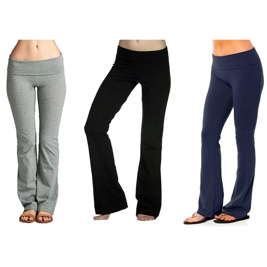 ICOCO Yoga Pants Womens Plus Stretch Cotton Foldover Waist Bootleg