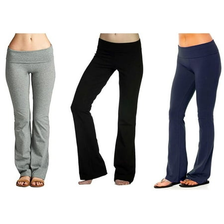 Yoga Pants Plus Stretch Cotton Foldover Waist Bootleg Workout Yoga Pants 