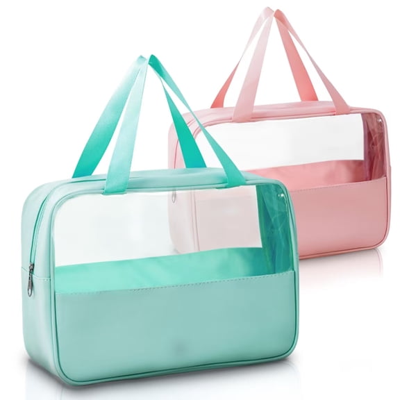 LELE LIFE Large Clear Toiletry Bags for Traveling, 2Pcs Waterproof Clear Travel Bags for Toiletries Women Men, Travel Toiletry Bag Set, Transparent Makeup Cosmetic Bag, Pink Aqua
