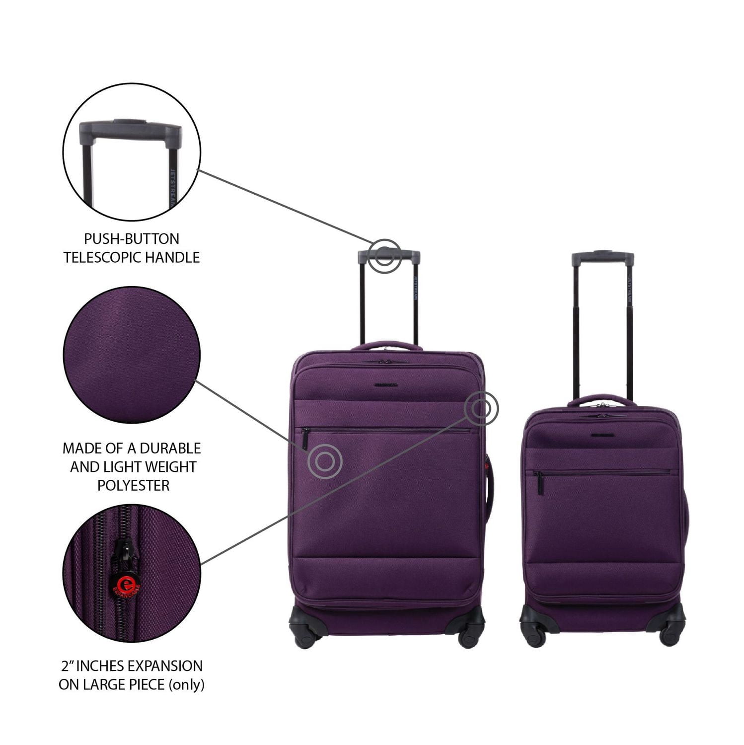 Ensemble de valises souples de 4 pièces Jetstream: Duo de bagages 20" et 25" avec 2 cubes de rangement