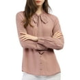 thumbnail image 3 of MODA NOVA Junior's Bow Tie Neck Long Sleeve Casual Button Decor Shirt, 3 of 7