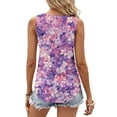 thumbnail image 5 of JTZGDY Tank Tops for Women Cute Summer Floral Print Sleeveless Ruched Pleated Keyhole Cutout Tunic Blouse Trendy Cozy Graphic Cami Shirts Purple#01 S, 5 of 7